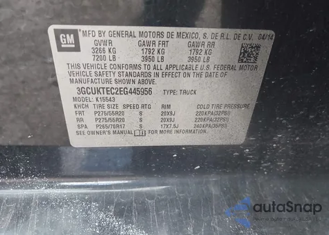 2014 Chevrolet Silverado 1500 High Country из США, поврежденный, VIN 3GCUKTEC2EG445956